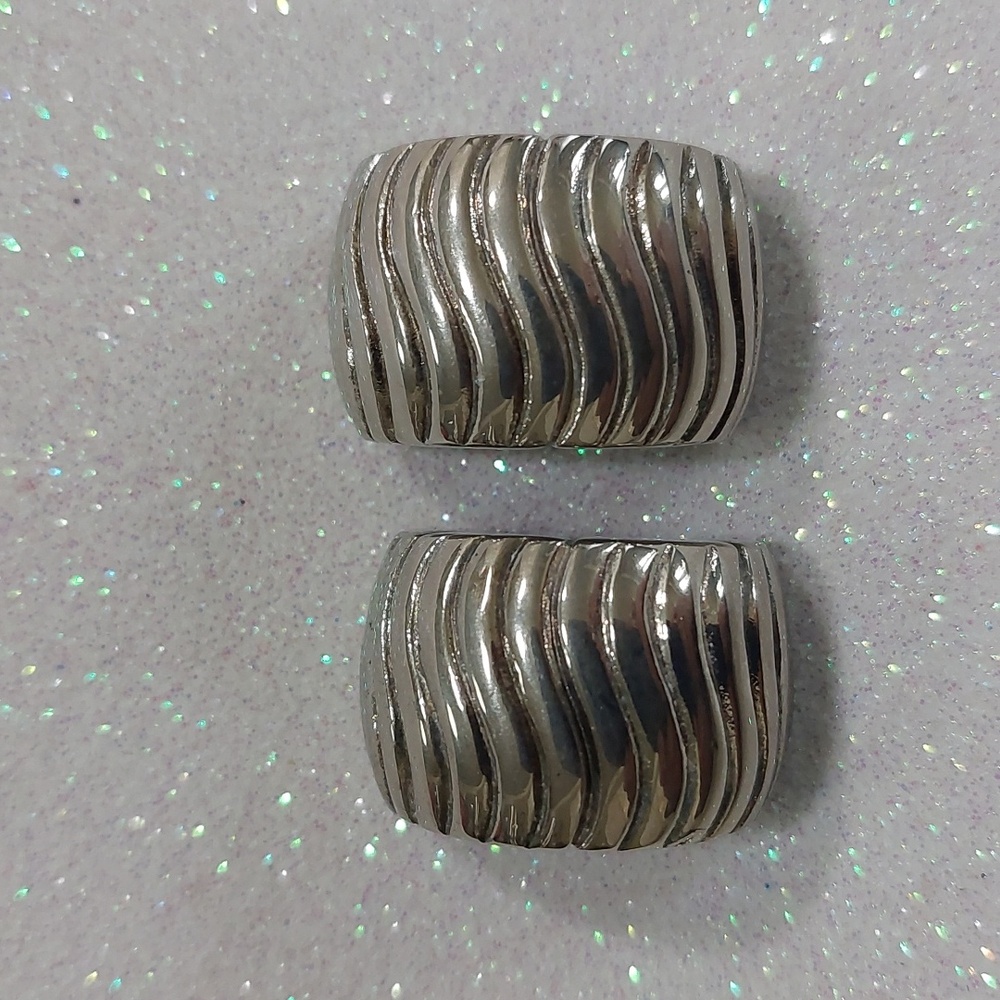 Givenchy Signed Wide Chunky Silver Wave Design Pierced Earrings Vintage